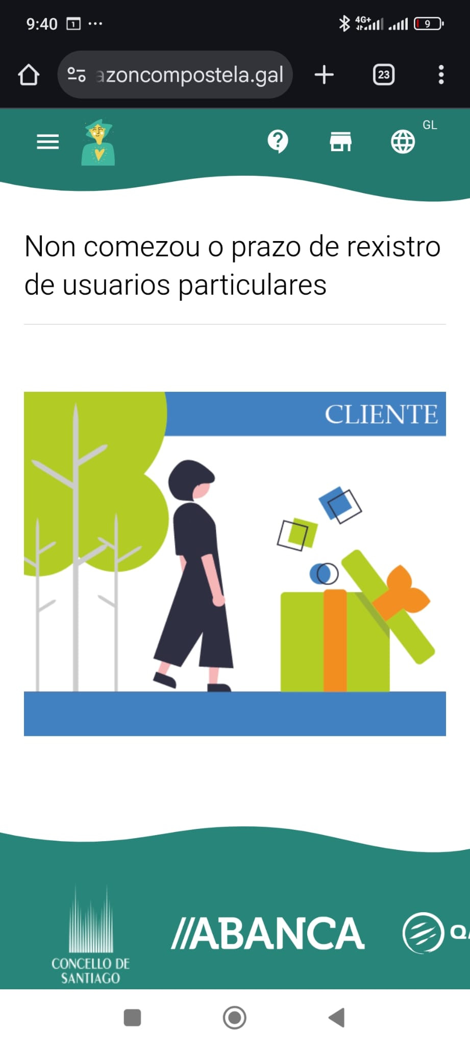 Captura de pantalla posterior a las 9 y media en la que se mostraba que el registro no habu00eda abierto