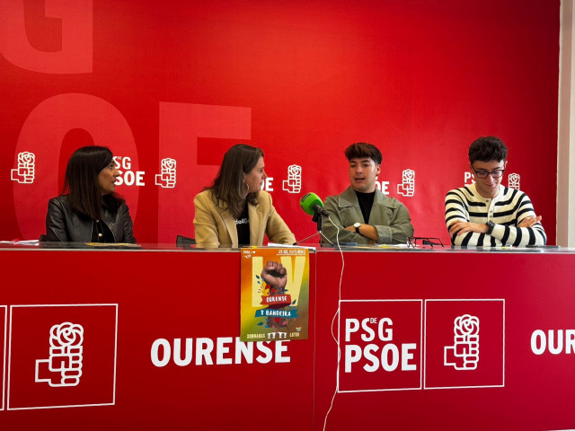 Rueda de prensa en la sede provincial del PSdeG de Ourense, presidida por Natalia Beneitez, secretaria general de la agrupación municipal socialista en el Ayuntamiento de Ourense
