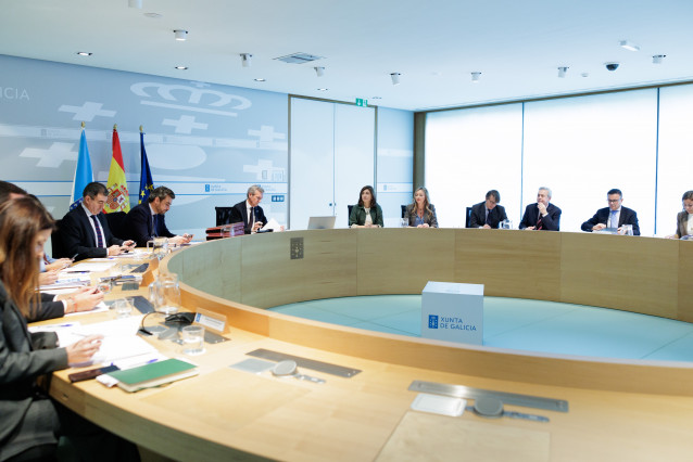 O titular do Executivo galego, Alfonso Rueda, preside a reunión do Consello da Xunta. Sala do Consello.