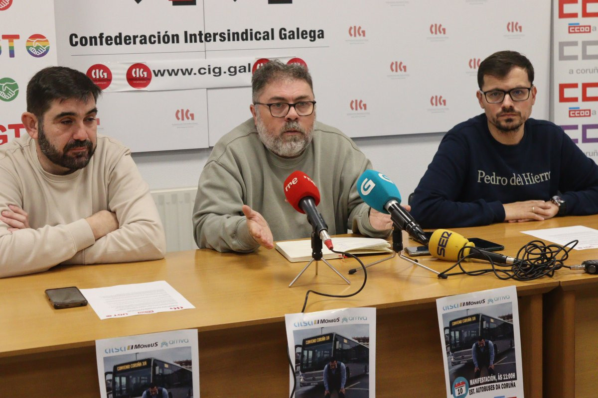 Presentaciu00f3n de las movilizaciones en el sector de transporte de viajeros por carretera en una foto de CIG