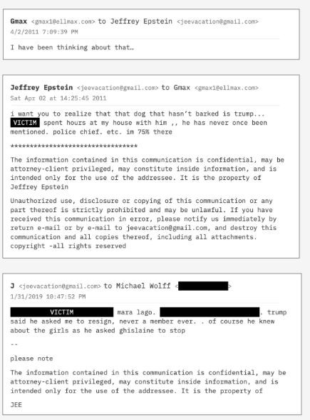 Intercambio de correo entre Maxwell y Epstein en el que se menciona a Trump