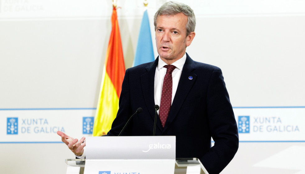 El presidente de la Xunta, Alfonso Rueda, en la rueda de prensa posterior a la celebración del Consello de la Xunta.
