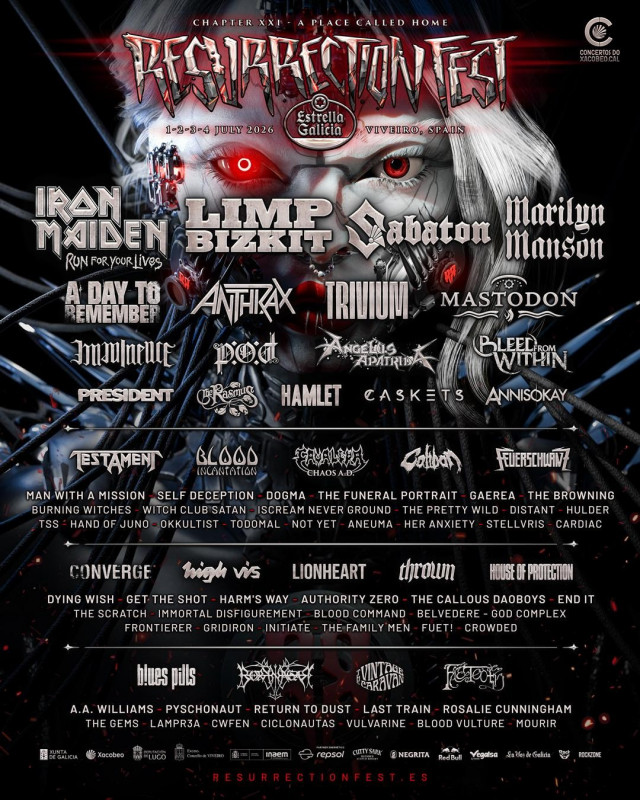 Sabaton, cuarto cabeza de cartel del Ressurection Fest 2026 junto a Iron Maiden, Limp Bizkit y Marilyn Manson