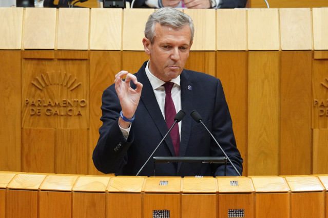 Archivo - El presidente de la Xunta, Alfonso Rueda, interviene en el pleno. Foto de archivo.