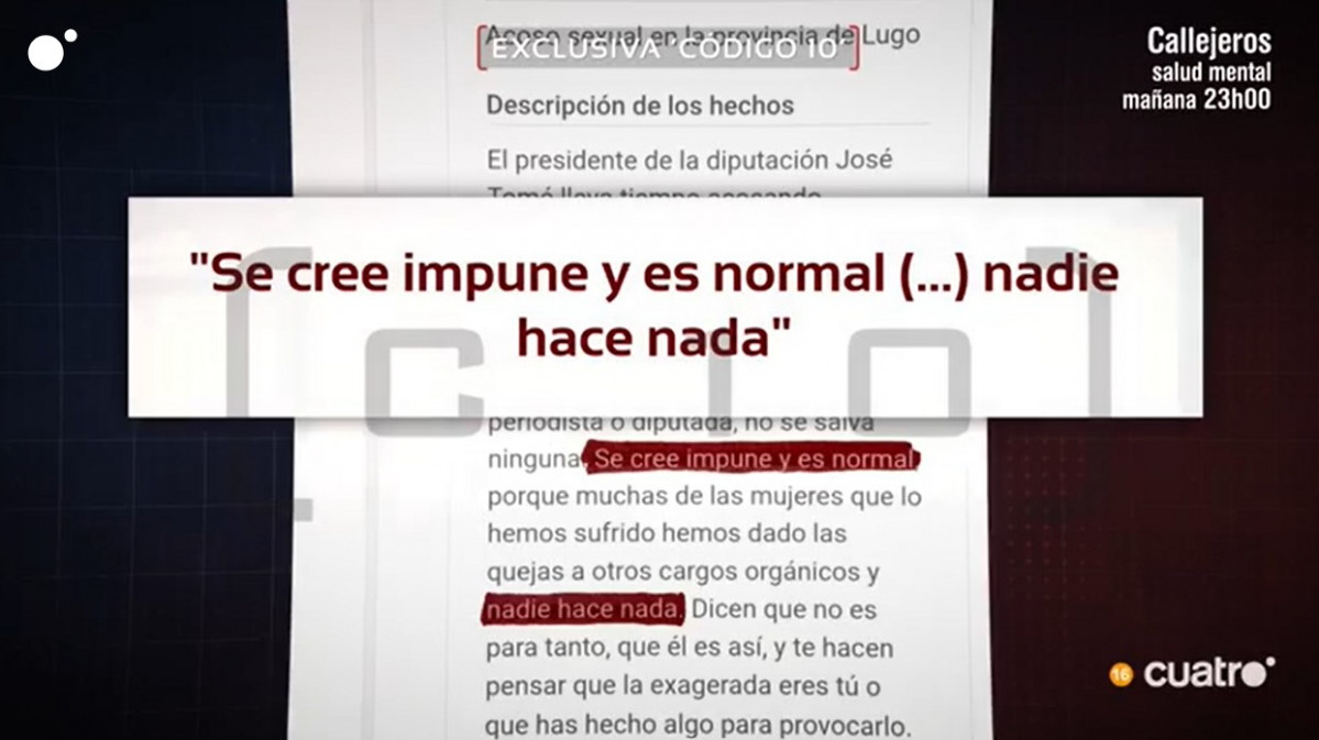 Una de las denuncias presentadas contra Tomu00e9 emitida por Cuatro