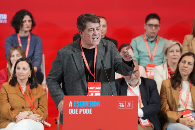 Archivo - El secretario general del PSdeG, José Ramón Gómez Besteiro, interviene durante la clausura del 15 Congreso Regional del PSdeG, en la Cidade da Cultura, a 9 de marzo de 2025, en Santiago de Compostela, A Coruña, Galicia (España). Durante el Congr