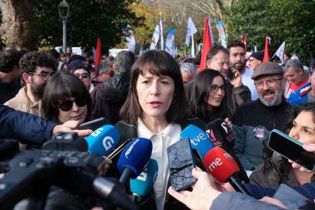 La portavoz nacional del BNG, Ana Pontón, en el inicio de la manifestación contra Altri, a 14 de diciembre de 2025.