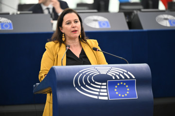 Archivo - La eurodiputada del BNG, Ana Miranda, durante su intervención en el Parlamento Europeo.