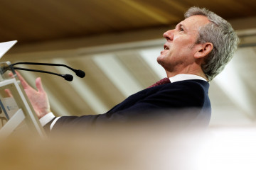 El presidente de la Xunta, Alfonso Rueda, comparece ante los medios.