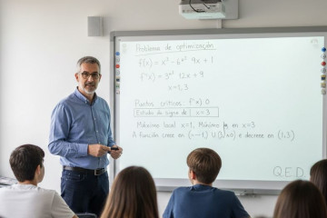 Un profesor enseñando Matemáticas en gallego en una imagen creada con IA