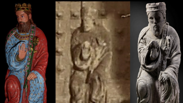 La pieza audivisual recupera las policromías originales de las esculturas, basándose en estudios de pigmentos y motivos decorativos de la primera policromía del Pórtico y en documentación comparada.