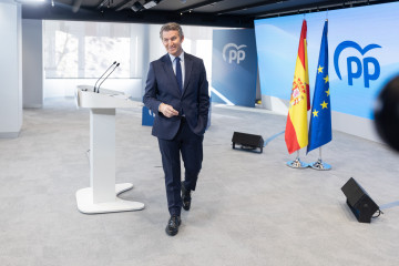 El presidente del Partido Popular, Alberto Núñez Feijóo, en la sede del partido.