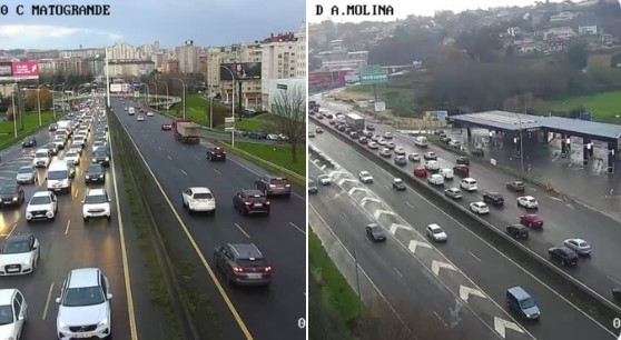 Una colisión entre varios turismos y un bus en la AC-11 en A Coruña, provoca retenciones.