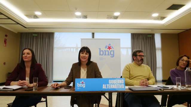 La portavoz nacional del BNG, Ana Pontón, en una reunión del gobierno alternativo de los nacionalistas celebrada en Santiago.