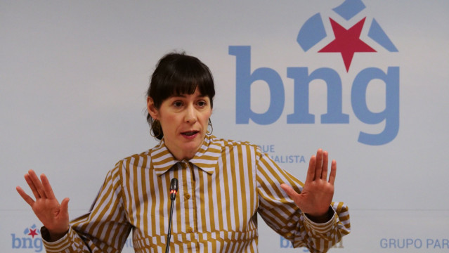 La portavoz nacional del BNG, Ana Pontón, en rueda de prensa en la Cámara gallega.