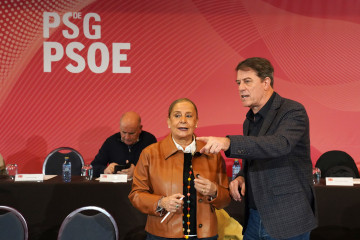 El secretario general del PSdeG y portavoz del Grupo Socialista en el Parlamento de Galicia, José Ramón Gómez Besteiro (d), durante la reunión del Comité Nacional del Partido Socialista de Galici