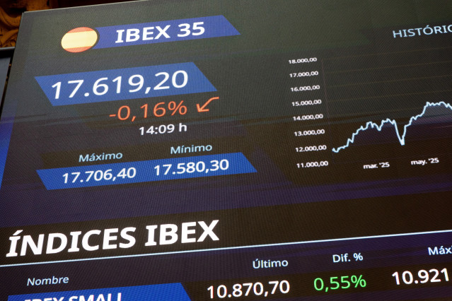 Interior del edificio de la bolsa, a 7 de enero de 2026, en Madrid (España). La cotización de los valores sigue de cerca las consecuencias derivadas de la reciente operación militar en la que el Ejército norteamericano capturó este sábado al expresidente