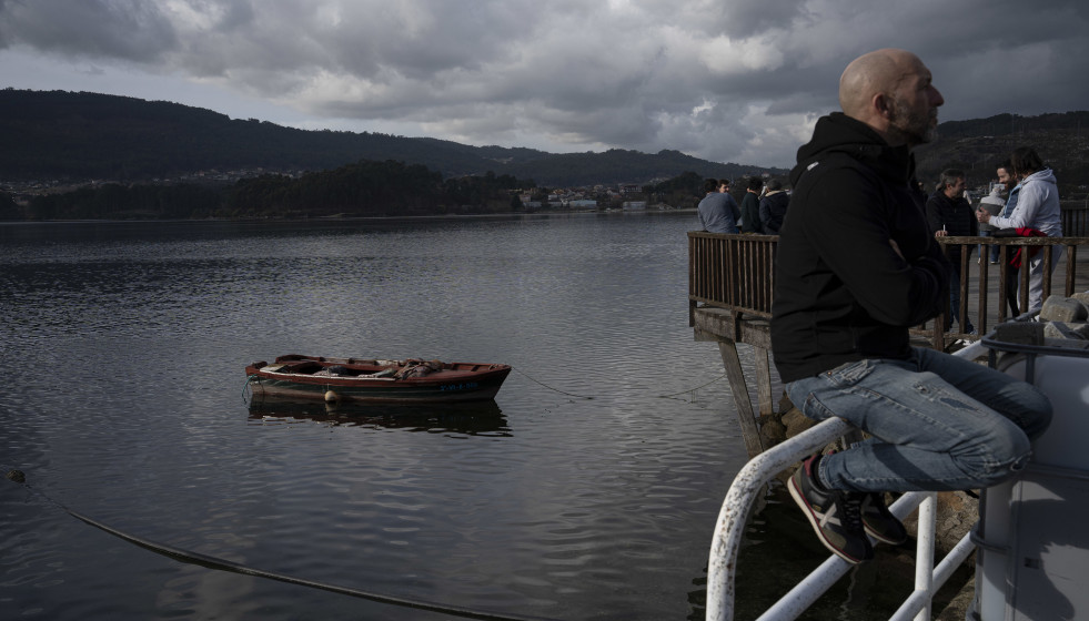 Paro de la flota pesquera de bajura, frente a la Federación Provincial de Cofradías de Pontevedra en Arcade, a 19 de enero de 2026, en Vigo, Pontevedra, Galicia (España). La flota de pesca de bajur