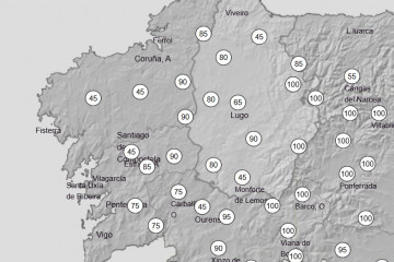 Probabilida de nieve el viernes en Galicia en un mapa de AEMET