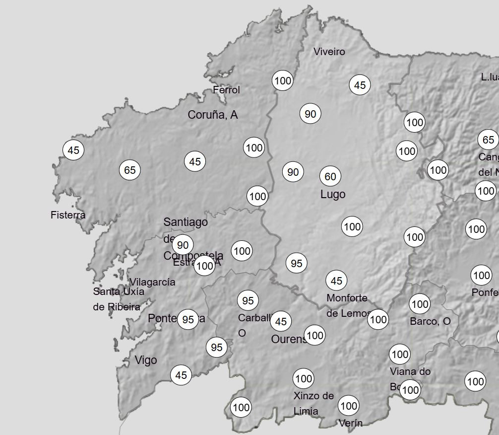 Porcentajes de probabilidad de nieve el viernes en Galicia segu00fan AEMET