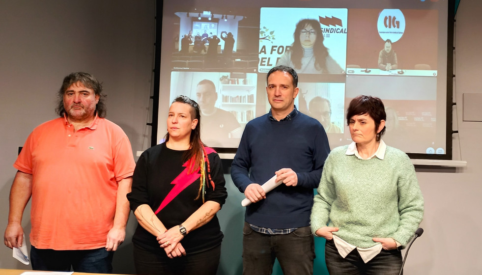 Unzalu Salterain (Etxalde), Haizea Arbide (Steilas), Mitxel Lakuntza (ELA) y Garbiñe Aranburu (LAB).