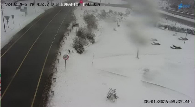 A-6 en Pedrafita do Cebreiro (Lugo), nevada, a 28 de enero de 2026