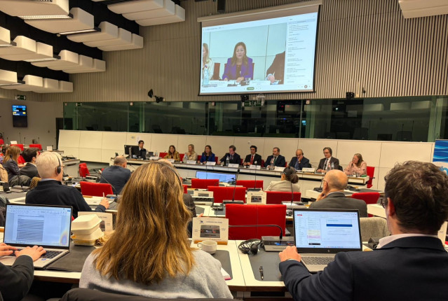 La conselleira do Mar, Marta Villaverde, en una conferencia en Bruselas