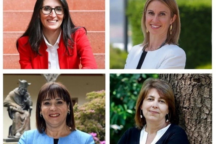 Rosa Crujeiras, Maite López, María José López Couso y Alba Nogueira, candidatas a la rectoría de la USC en 2026.