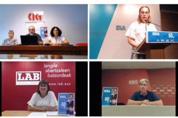 Archivo - Rueda de prensa ELA, LAB, CIG e Intersindical Catalana