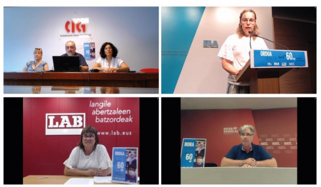 Archivo - Rueda de prensa ELA, LAB, CIG e Intersindical Catalana