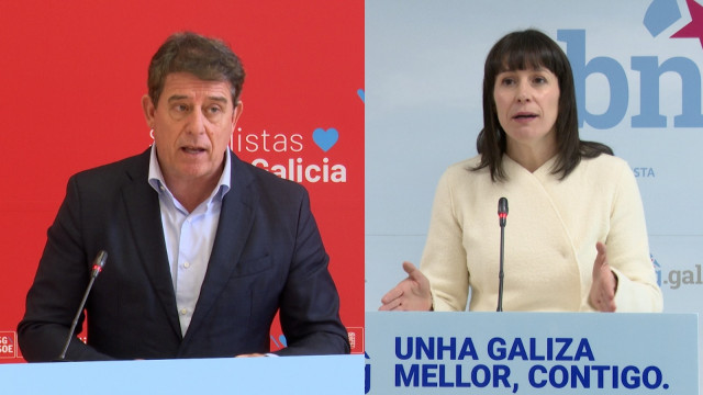 El secretario xeral del PSdeG, José Ramón Gómez Besteiro, y la portavoz nacional del BNG, Ana Pontón, a 20 de febrero de 2026.