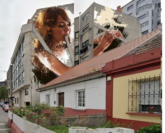 Mural artístico en una medianera en Vigo.