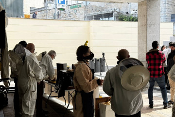 Apicultores se concentran en Ourense, a la entrada del Centro Comercial Ponte Vella, contra una miel importada 