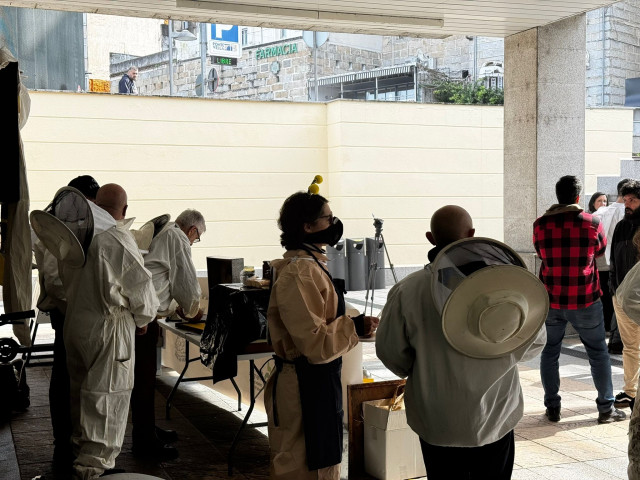 Apicultores se concentran en Ourense, a la entrada del Centro Comercial Ponte Vella, contra una miel importada 