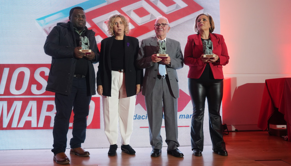 Samuel Kwesi, Amelia Pérez, Xosé Lamela y Paz Filgueira en los Premios 10 de Marzo, de CC.OO.