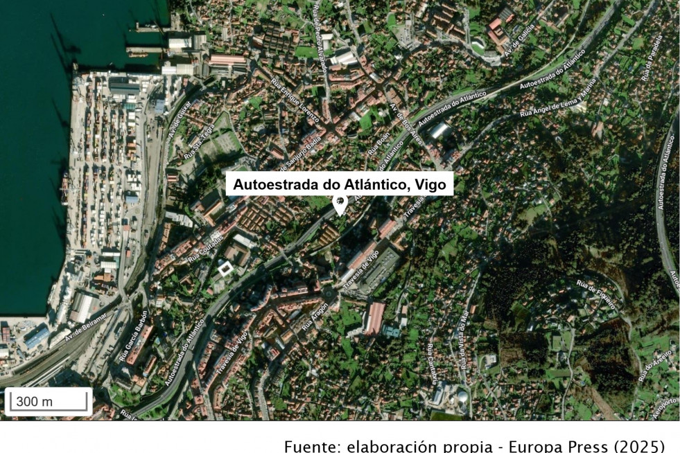 Accidente en la AP-9 a su paso por el barrio de Teis, en Vigo.