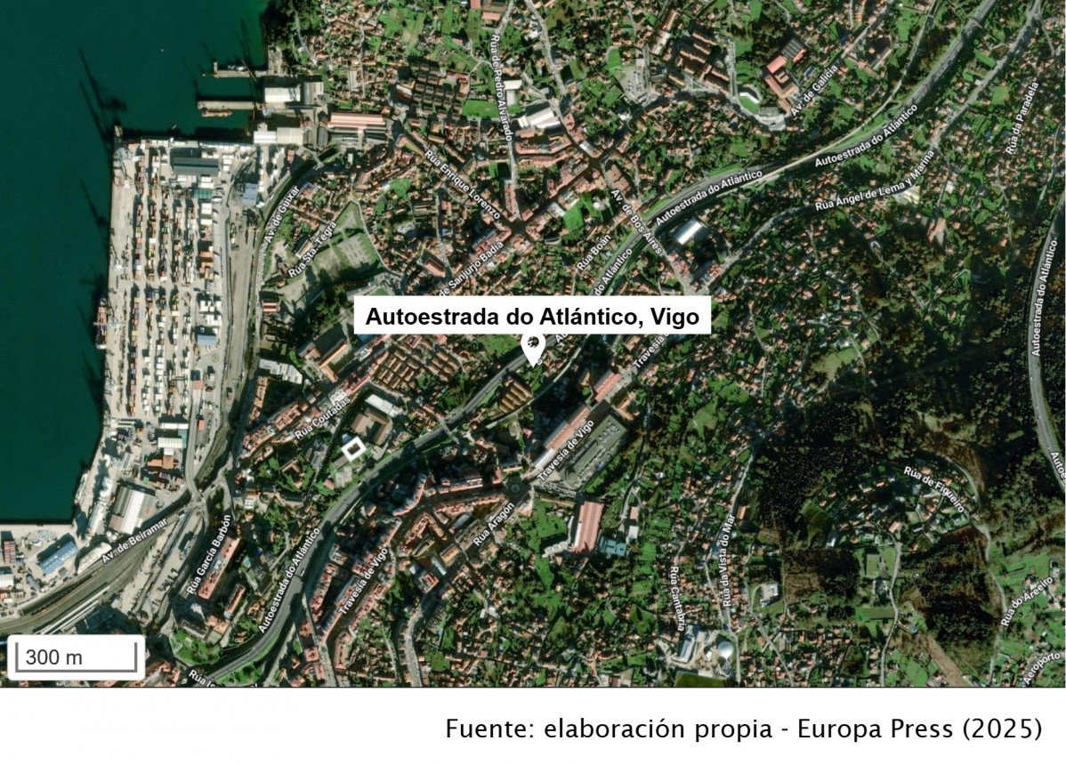 Accidente en la AP-9 a su paso por el barrio de Teis, en Vigo.