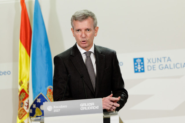 El titular del Ejecutivo gallego, Alfonso Rueda, en la rueda de prensa posterior a la reunión del Consello de la Xunta