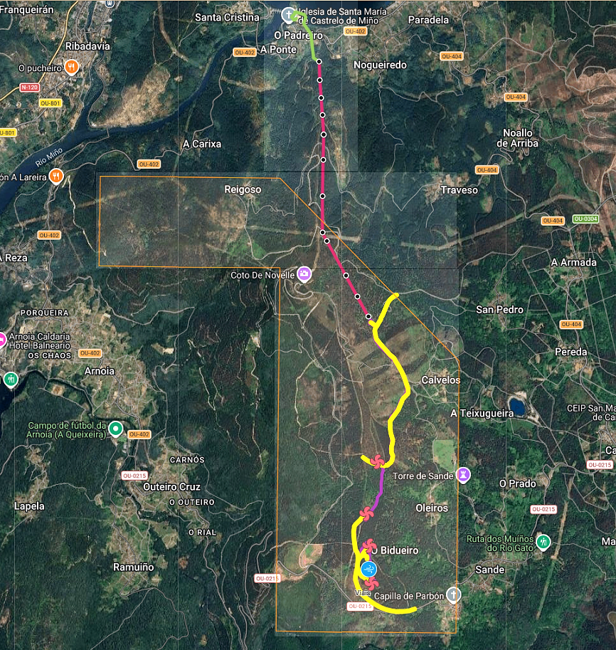 Mapa del parque eu00f3lico de Cto Cartelle