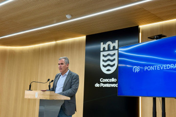 El presidente del PP de Pontevedra, Rafa Domínguez, en rueda de prensa.