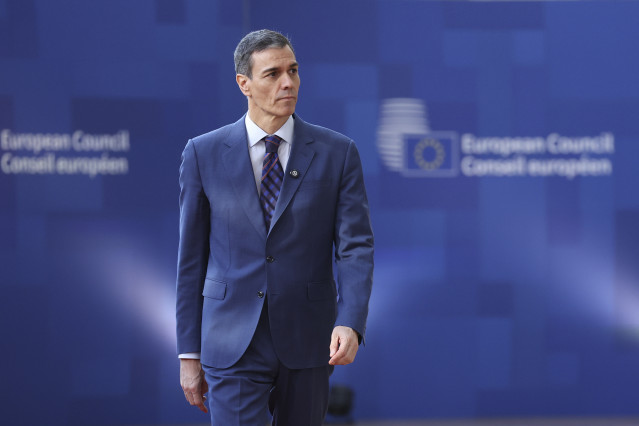El presidente del Gobierno, Pedro Sánchez, a su llegada a la cumbre del Consejo Europeo que se celebra este jueves en Bruselas (Bélgica).