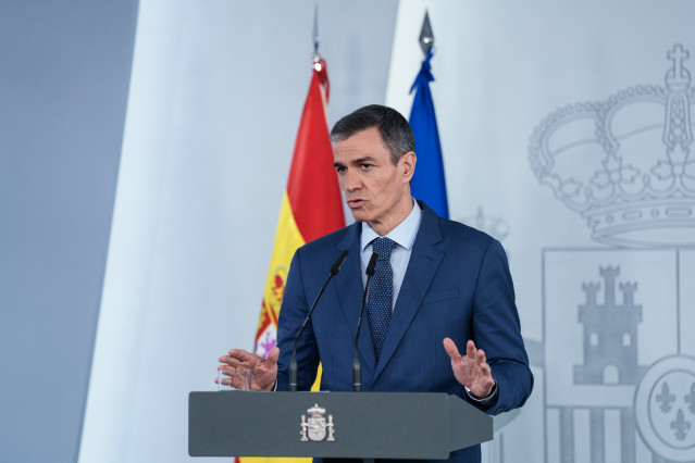 El presidente del Gobierno, Pedro Sánchez, durante una rueda de prensa posterior al Consejo de Ministros extraordinario, en el Palacio de la Moncloa, a 20 de marzo de 2026, en Madrid (España). Sánchez ha informado del plan integral de respuesta a las cons