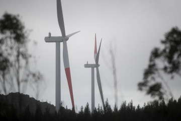 Parque eólico de Mondego, a 19 de febrero de 2026, entre Ribadeo y Trabada, Lugo, Galicia (España).