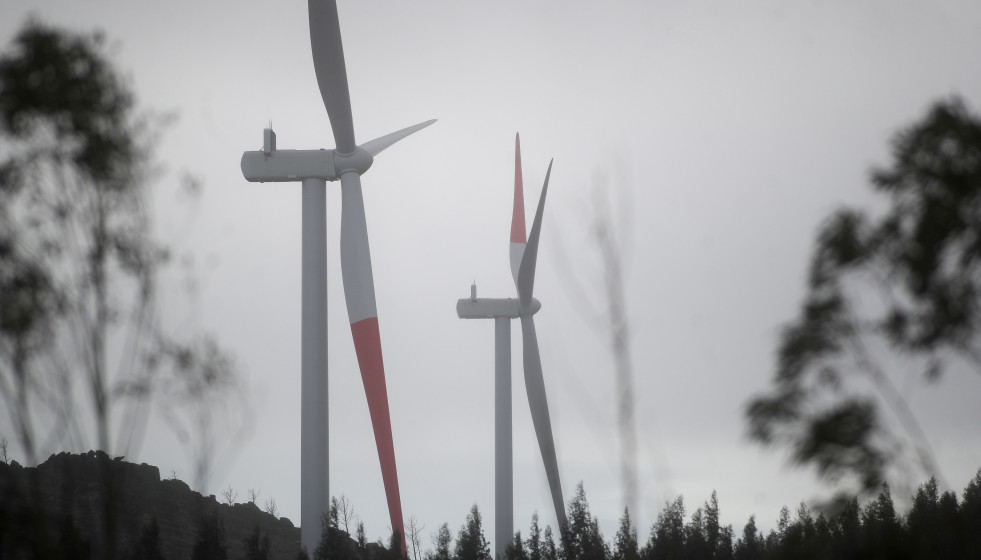 Parque eólico de Mondego, a 19 de febrero de 2026, entre Ribadeo y Trabada, Lugo, Galicia (España).