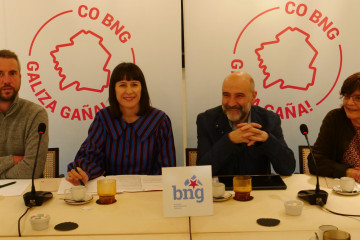 La portavoz nacional del BNG, Ana Pontón, en un acto en Lugo junto al diputado del Bloque en el Congreso, Néstor Rego, la senadora Carme da Silva y el responsable del BNG en Lugo, Rubén Arroxo.