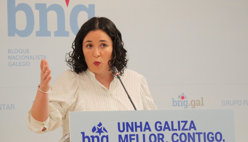 La diputada del BNG Saleta Chao en rueda de prensa.