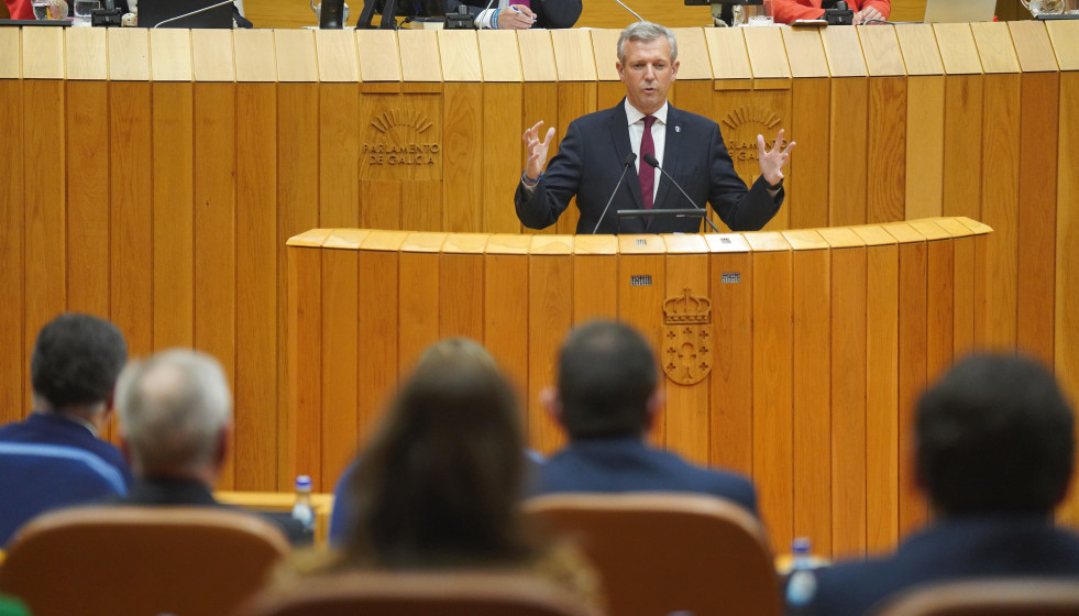 Archivo - Alfonso Rueda interviene en el Parlamento de Galicia.
