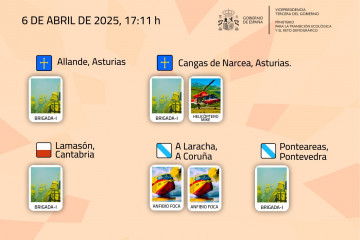 Efectivos de Transición Ecológica apoyan la extinción de incendios en Asturias, Cantabria y Galicia.