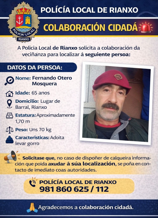 Hombre desaparecido en Rianxo.