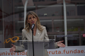 La vicepresidenta segunda del Gobierno y ministra de Trabajo y Economía Social, Yolanda Díaz,  en la clausura del proyecto itinerante 'Formación en Ruta'